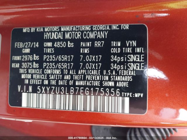 5XYZU3LB7EG175356 Hyundai Santa Fe Sport 2.4l