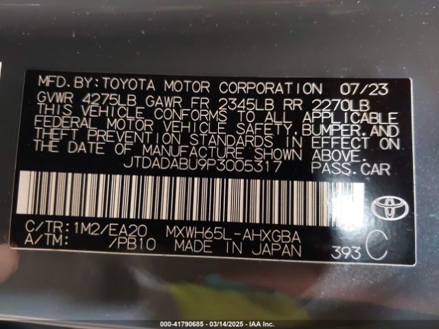 JTDADABU9P3005317 Toyota Prius Xle Awd-e