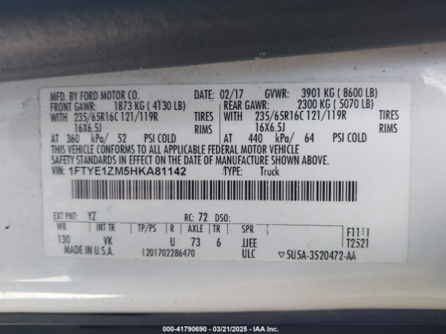 1FTYE1ZM5HKA81142 Ford Transit-150