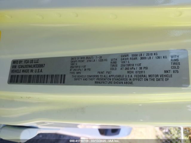 1C4HJXEN4LW330867 Jeep Wrangler Unlimited Sahara Altitude 4x4