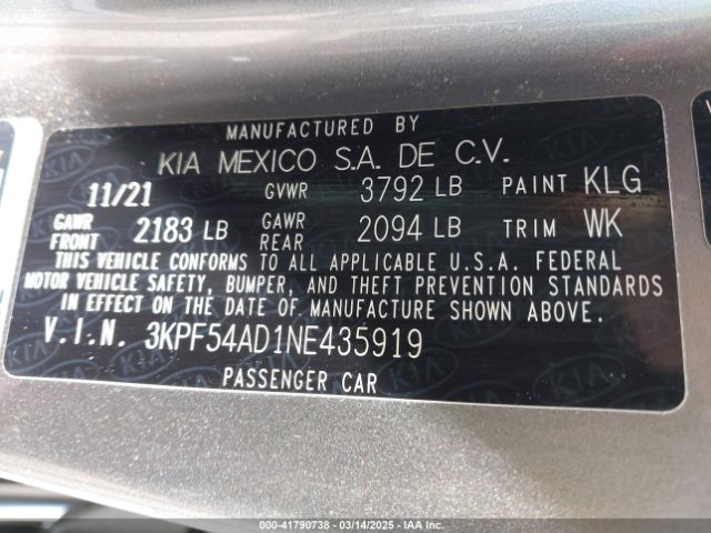 3KPF54AD1NE435919 KIA Forte Gt-line