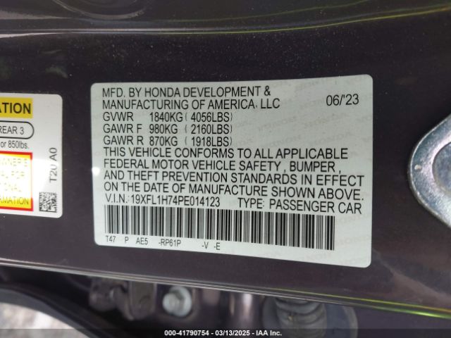 19XFL1H74PE014123 Honda Civic Ex-l /ex-l W/o Bsi