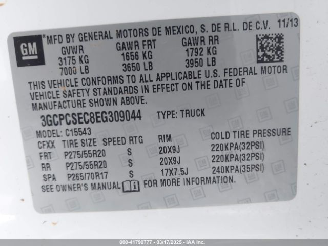 3GCPCSEC8EG309044 Chevrolet Silverado 1500 1lz