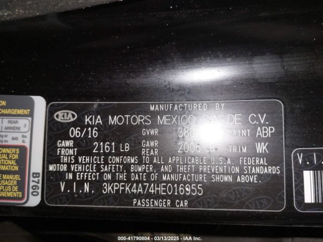 3KPFK4A74HE016955 KIA FORTE LX