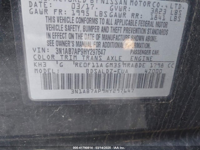 Aukcja sprzedaży 2017 Nissan Sentra Sv, vin: 3N1AB7AP9HY297647, numer aukcji: 41790814