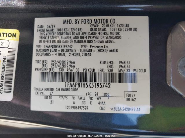 1FA6P8TH5K5195742 Ford Mustang Ecoboost