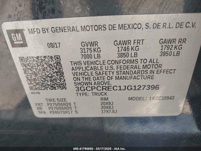 3GCPCREC1JG127396 Chevrolet Silverado 1500 1lt