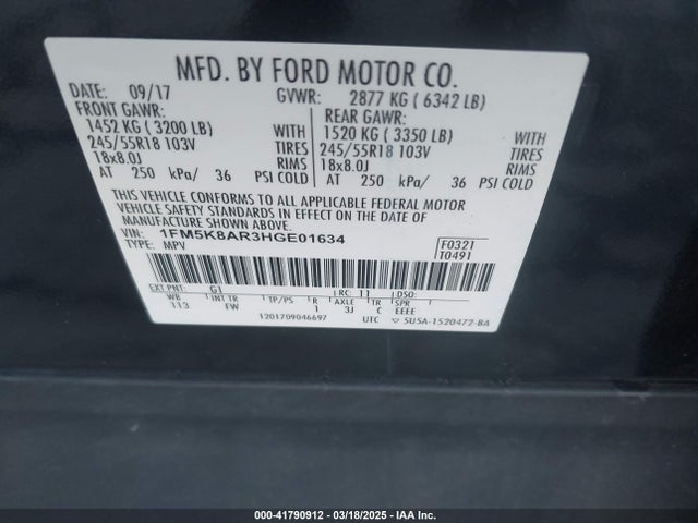 1FM5K8AR3HGE01634 Ford Police Interceptor