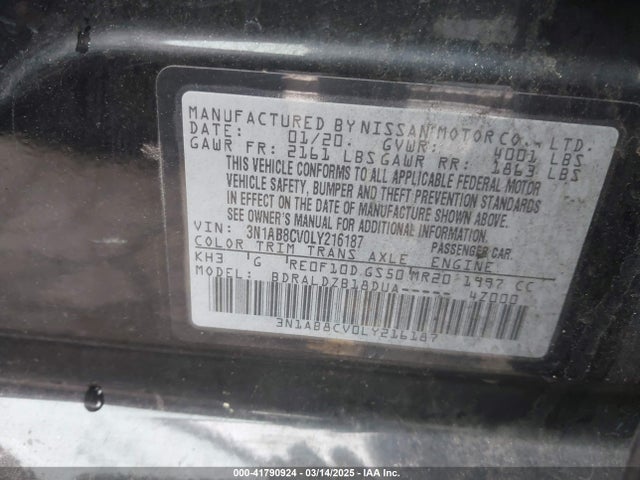 3N1AB8CV0LY216187 Nissan Sentra Sv Xtronic Cvt