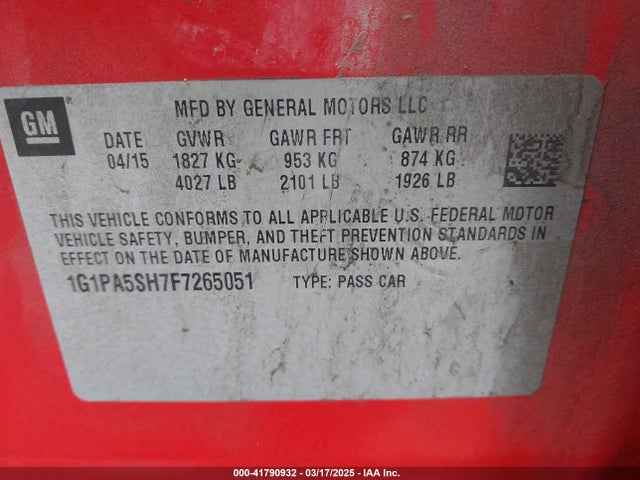 1G1PA5SH7F7265051 Chevrolet Cruze Ls Auto