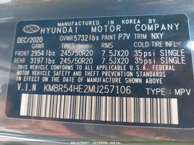 KM8R54HE2MU257106 Hyundai Palisade Limited