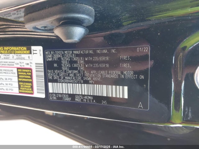 5TDHZRBH4NS567218 Toyota 2gr-fks