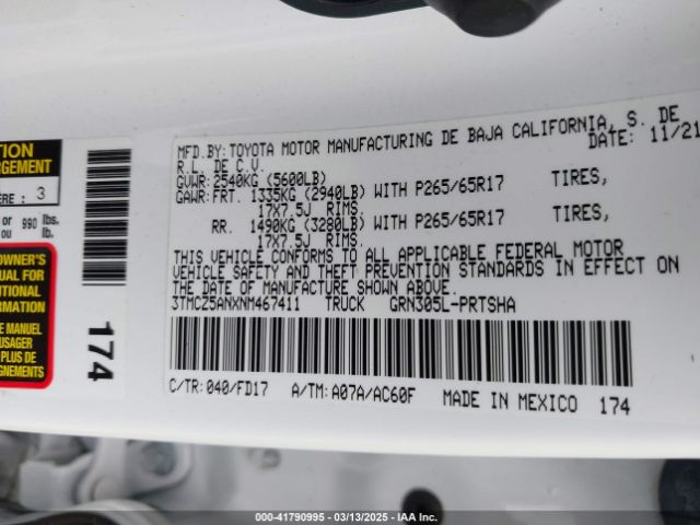 3TMCZ5ANXNM467411 Toyota Tacoma Trd Sport
