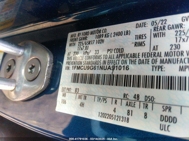 1FMCU9G61NUA91016 Ford ESCAPE SE