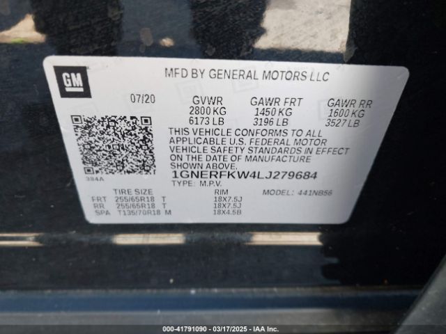 1GNERFKW4LJ279684 Chevrolet Traverse Fwd Ls