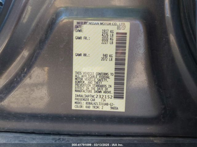 1N4AL3AP7HC232152 Nissan Altima 2.5 Sr