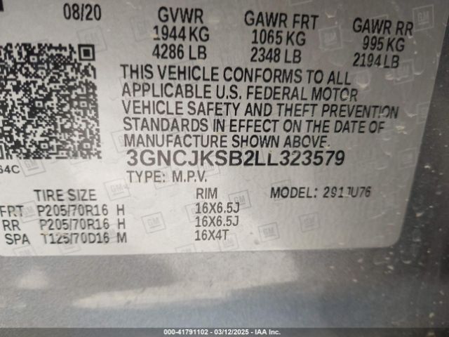 3GNCJKSB2LL323579 Chevrolet Trax Fwd Ls