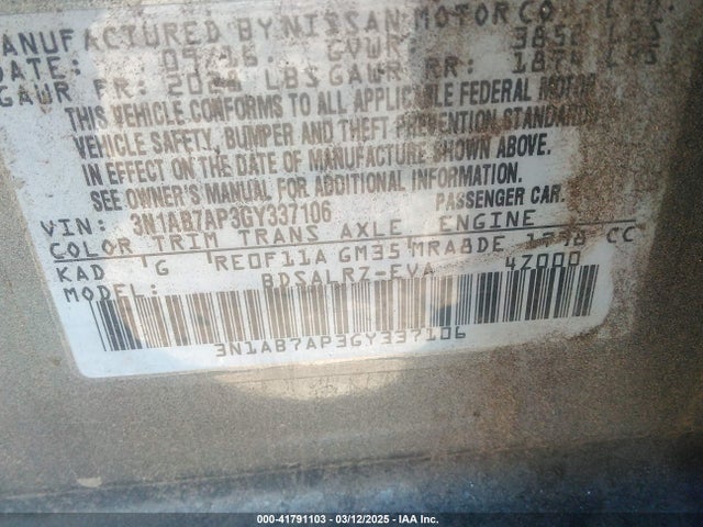 3N1AB7AP3GY337106 Nissan SENTRA SR