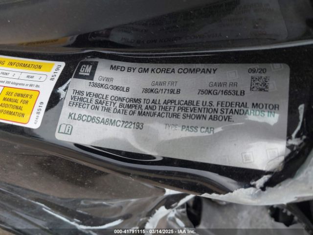 KL8CD6SA8MC722193 Chevrolet Spark Fwd 1lt Automatic