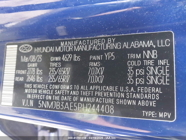 5NMJB3AE5PH244408 Hyundai TUCSON SEL