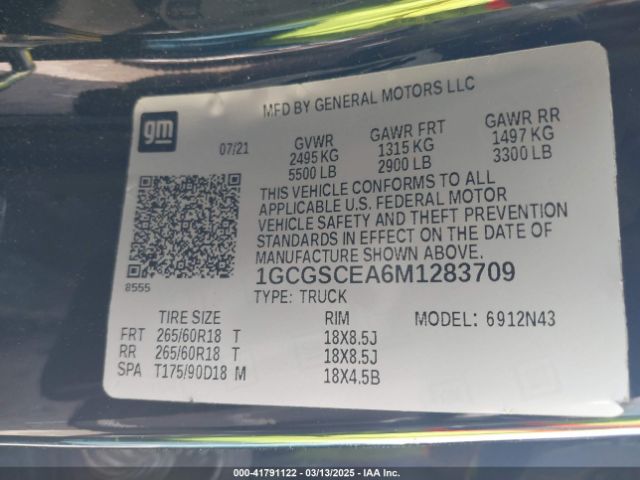 1GCGSCEA6M1283709 Chevrolet Colorado 2wd  Short Box Lt