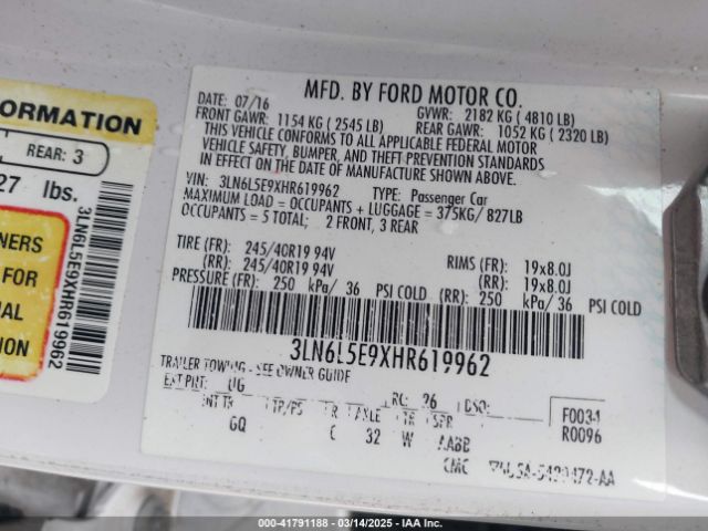 3LN6L5E9XHR619962 Lincoln Mkz Reserve