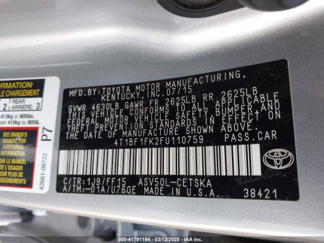 4T1BF1FK2FU110759 Toyota CAMRY SE