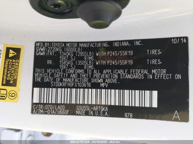 5TDDKRFH0FS103616 Toyota Highlander Limited Platinum V6