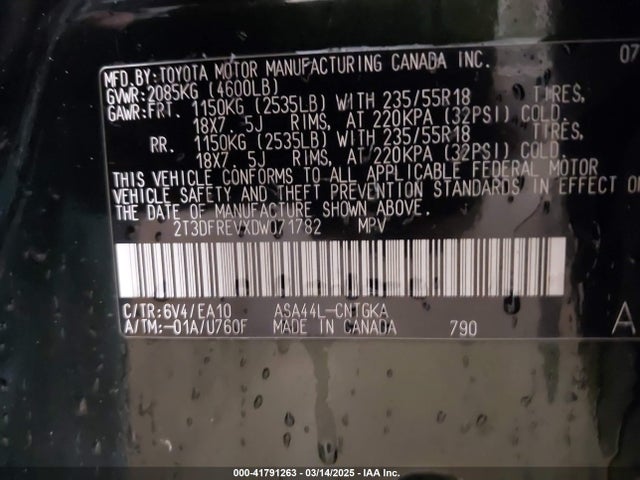 41791263 :رقم المزاد ، 2T3DFREVXDW071782 vin ، 2013 Toyota Rav4 Limited مزاد بيع
