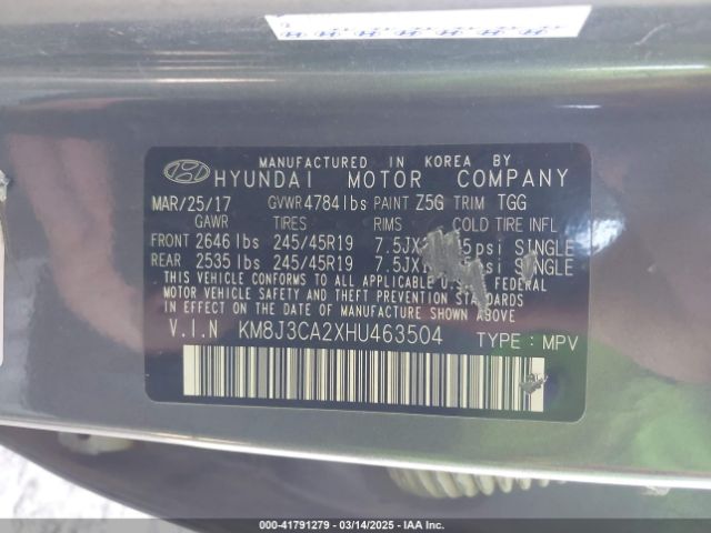 KM8J3CA2XHU463504 Hyundai Tucson Sport