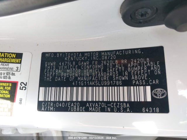 4T1G11AK5LU991786 Toyota CAMRY SE