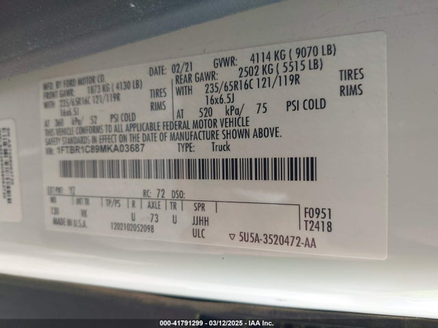 1FTBR1C89MKA03687 Ford Transit-250