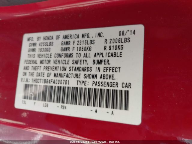 1HGCT1B84FA000701 Honda Accord Ex-l