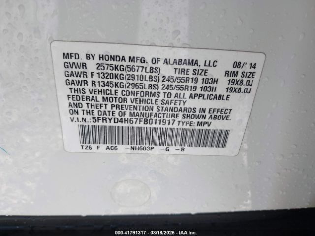 2015 ACURA MDX 5FRYD4H67FB011917 Photo 8