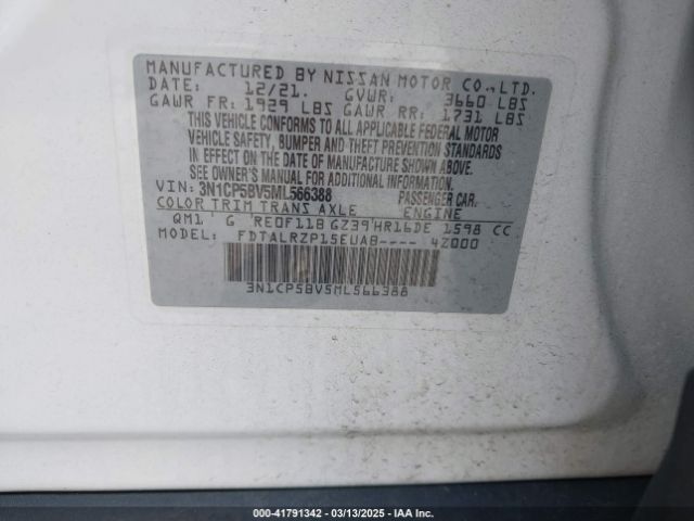 3N1CP5BV5ML566388 Nissan Kicks S Xtronic Cvt