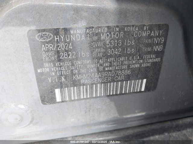 KMHM24AA9RA078886 Hyundai Ioniq 6 Se