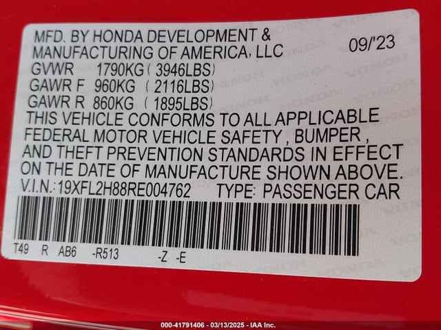 19XFL2H88RE004762 Honda Civic Sport