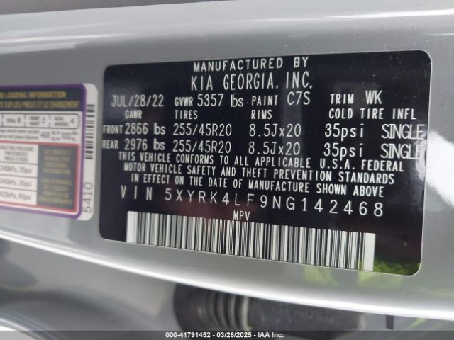 5XYRK4LF9NG142468 KIA SORENTO SX