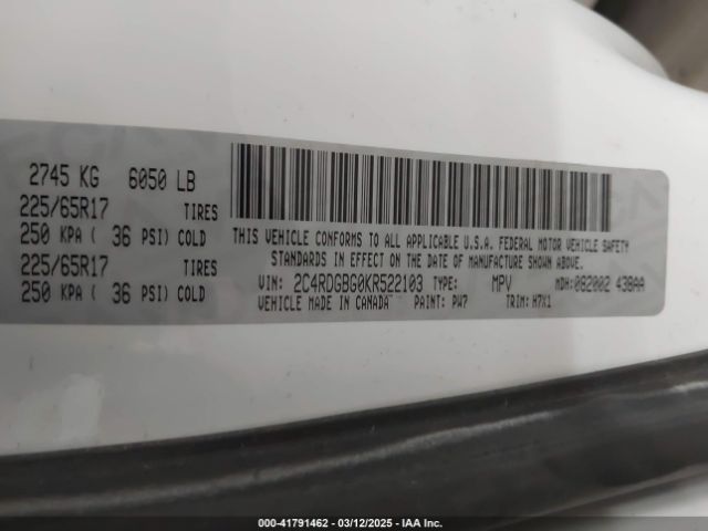 2C4RDGBG0KR522103 Dodge Grand Caravan Se