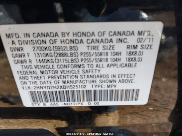 2011 ACURA MDX 2HNYD2H2XBH525102 Photo 8