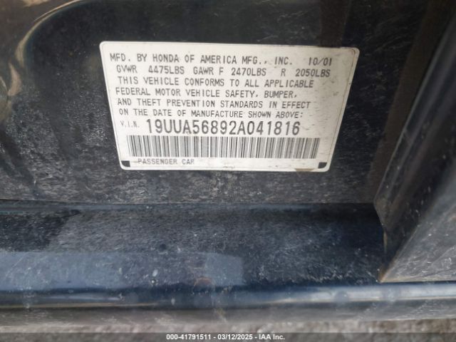 2002 ACURA TL 19UUA56892A041816 Photo 8