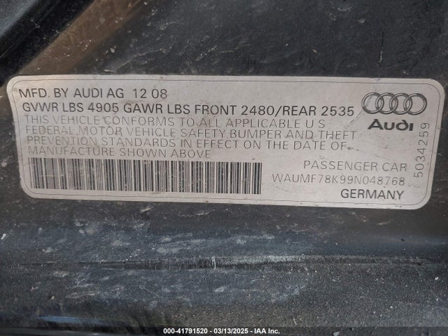 2009 AUDI A4 WAUMF78K99N048768 Photo 8