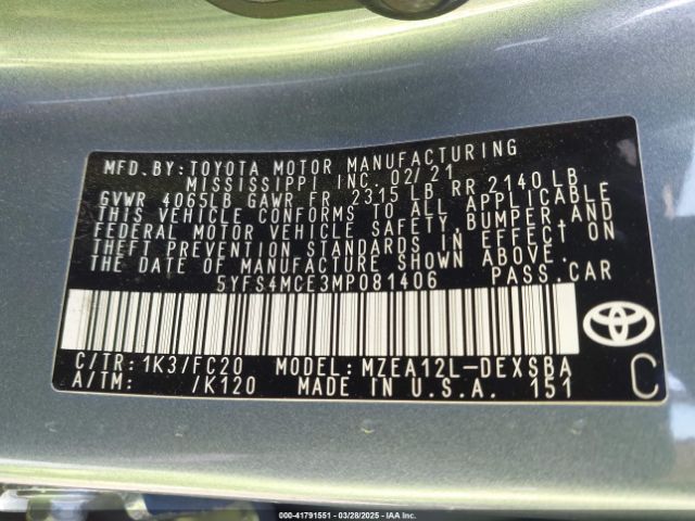 5YFS4MCE3MP081406 Toyota m20-fks