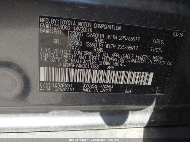 JTMRWRFV4KD013388 Toyota Rav4 Hybrid Xle