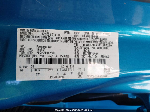 1FADP3F21FL287269 Ford FOCUS SE