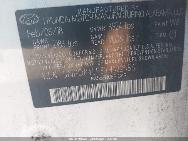 5NPD84LF3JH322556 Hyundai ELANTRA SEL