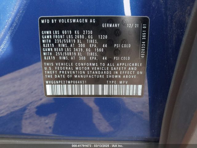 WVGGNPE27MP064631 Volkswagen Id.4 Awd Pro S