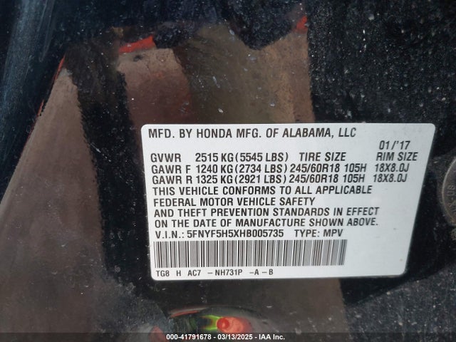 5FNYF5H5XHB005735 Honda Pilot Ex-l