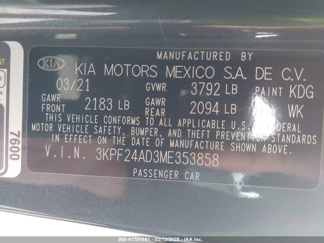 3KPF24AD3ME353858 KIA FORTE FE