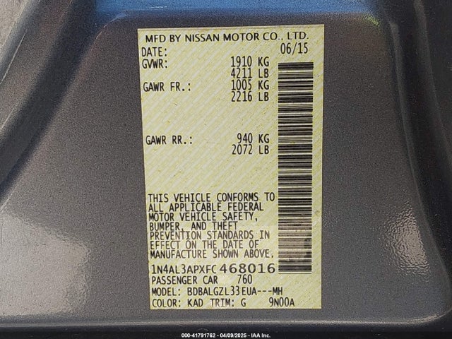 1N4AL3APXFC468016 Nissan Altima 2.5 S